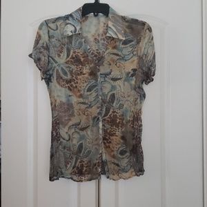 Beautiful sheer blouse w/ paisley and animal print